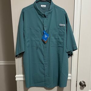 Columbia Men's Teal PFG Omni-shade short sleeve button down tech shirt XXL NWT!